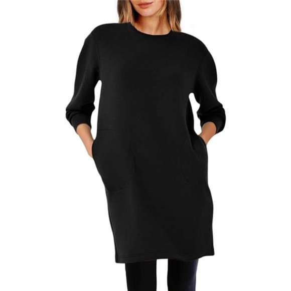 Women's Casual Long Sleeve Sweatshirt Dress Crew Neck Tunic Tops with Pockets - Picture 1 of 5
